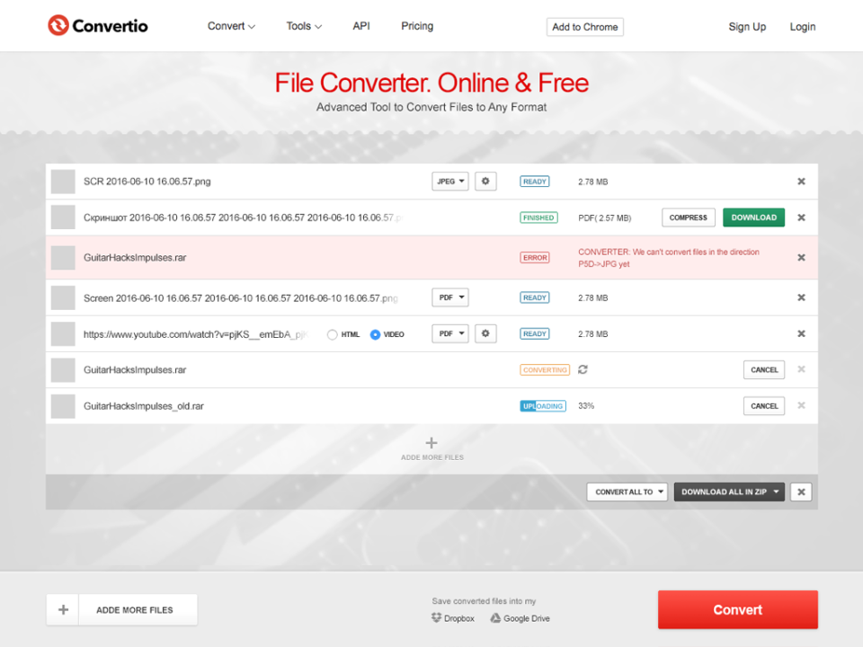 Convertio.co là website hỗ trợ chuyển đổi file CDR sang các định dạng khác