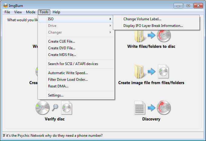 Phần mềm ImgBurn hỗ trợ sử dụng file ISO